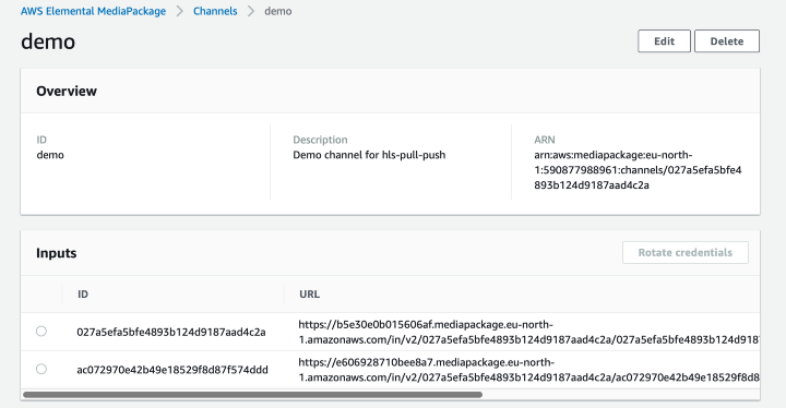 AWS MediaPackage inputs