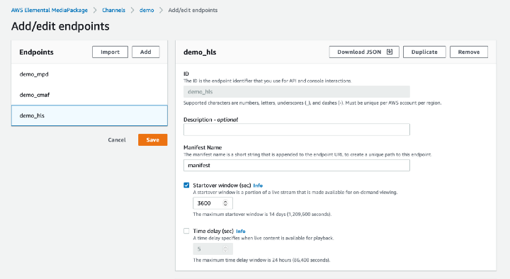 AWS MediaPackage ouputs