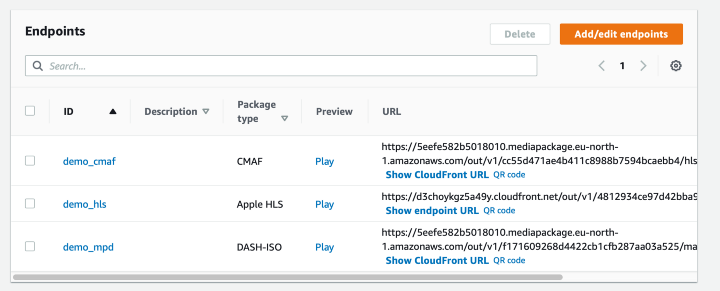 AWS MediaPackage playback endpoints